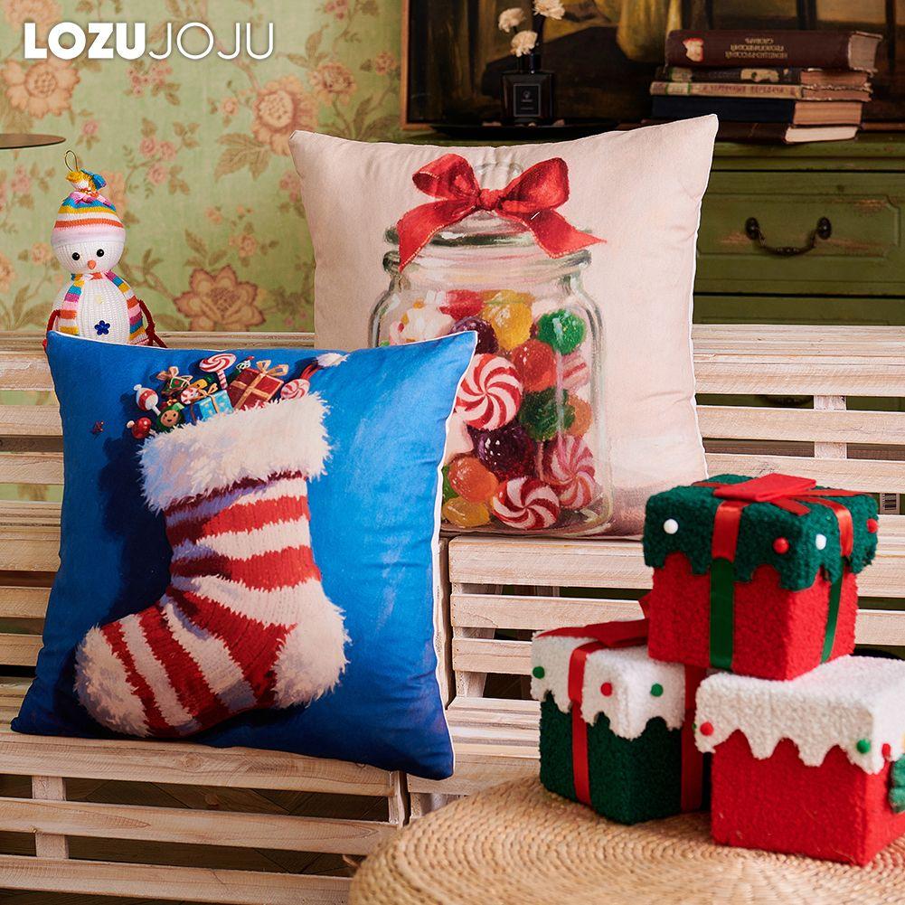 1PC LOZUJOJU Christmas Pillowcase Polyester Printed Comfortable Pillowcase Cushion Cover for Sofa Living Room Bedroom Home Decor Party Decor