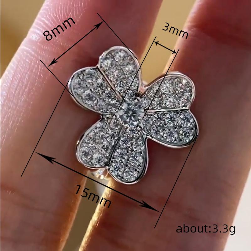 Silver Plated Full Paved Cubic Zirconia Five Petal Flower Stud Earrings Sparkling Floral Women Wedding Daily Jewelry Gift