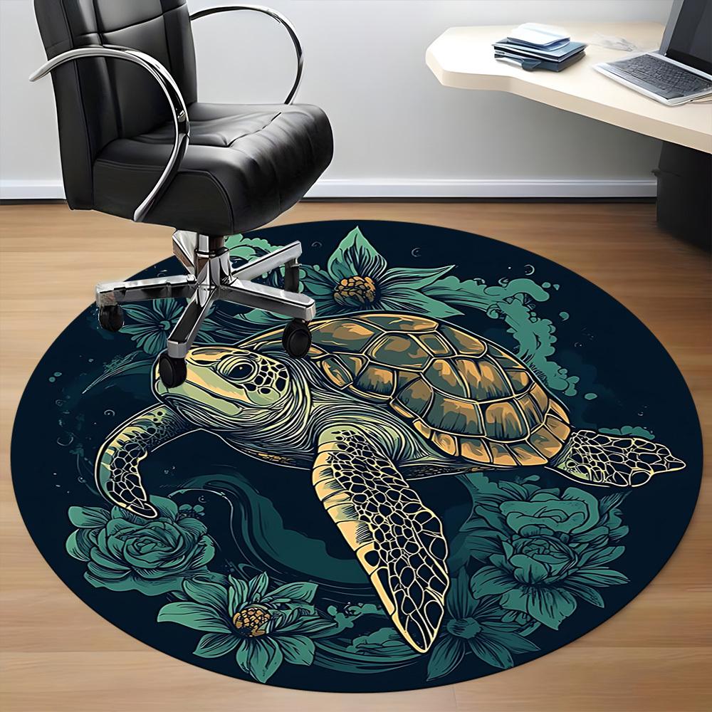 1pc Sea Turtle Print Chair Carpet for Office, Round Non-Slip Durable Large Size Office Carpet, Suitable for Office, Beautiful Decoration