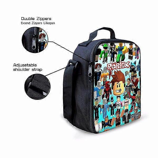 Roblox Printed Kids Insulated Lunch Bag, School Picnic Crossbody Insulated Tote Bag for Boys Girls D