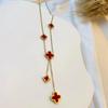 Elegant Five-Flower Double-Sided Four-Leaf Clover Stainless Steel Necklace with Tassel Pendant