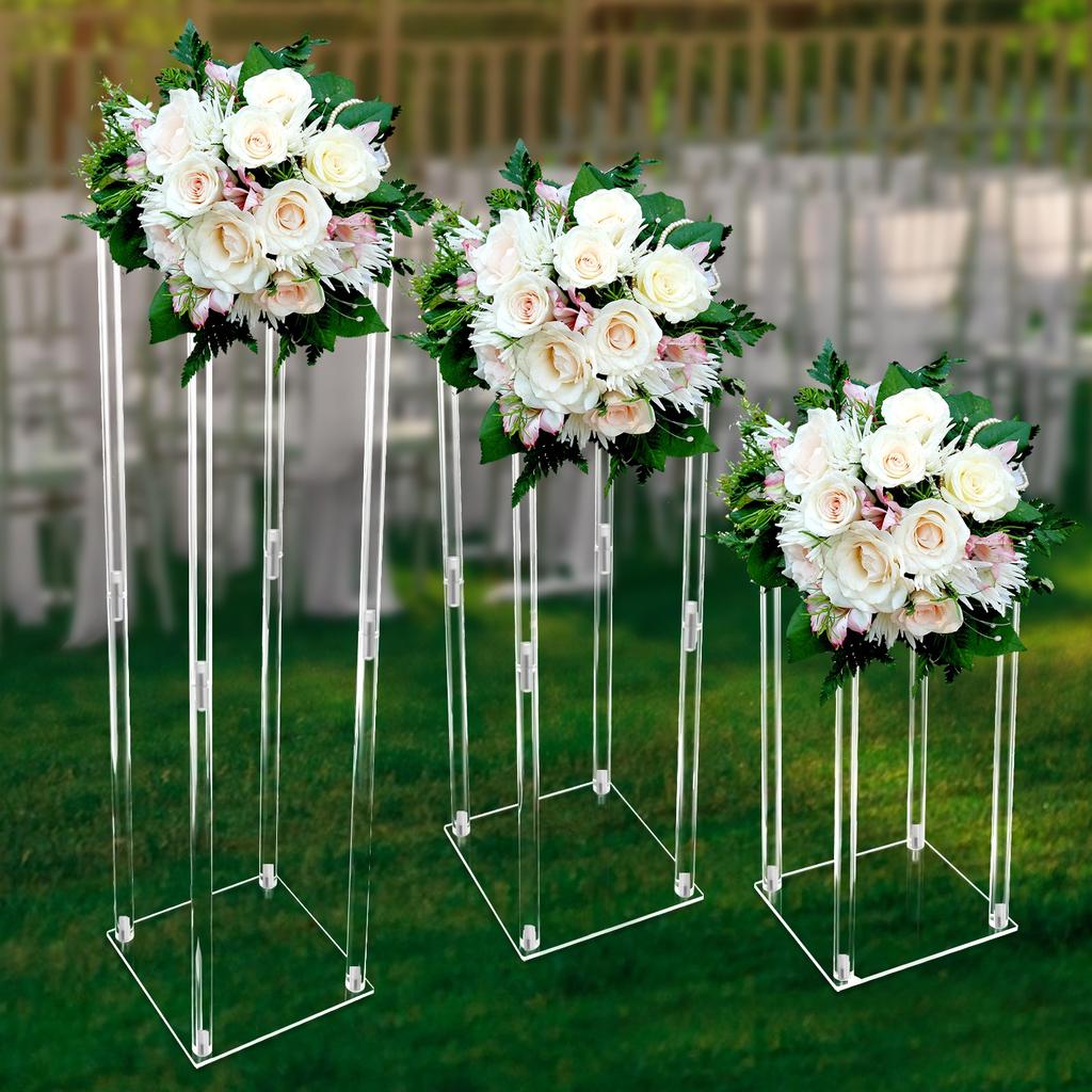 Bymaocar 3Pcs Acrylic Vase Clear Column Flower Display Rack Kit, DIY Tall Flower Stand for Parties, Events, Wedding Centerpieces