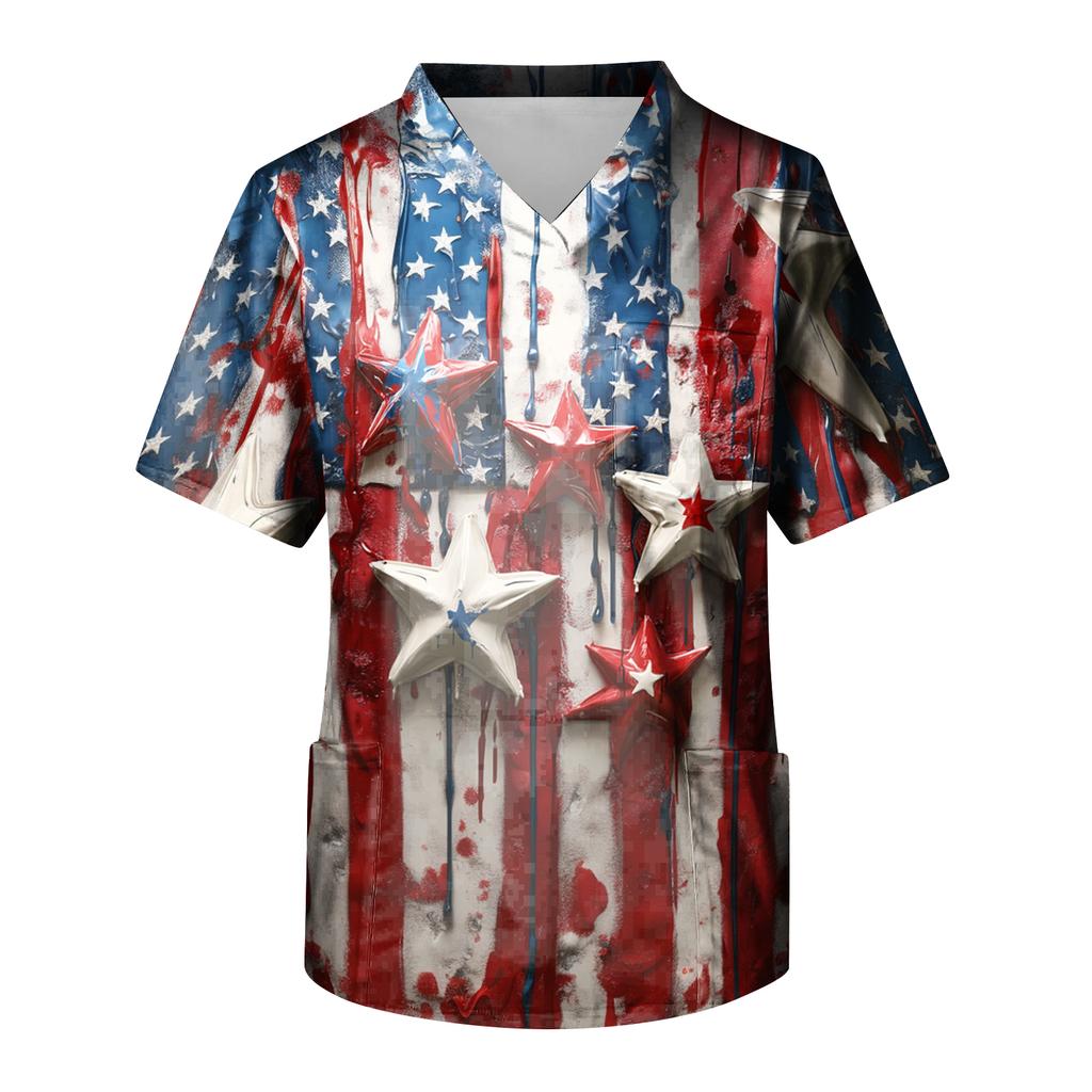 Men's Short Sleeve V-Neck  Print Chest Pocket Care Top