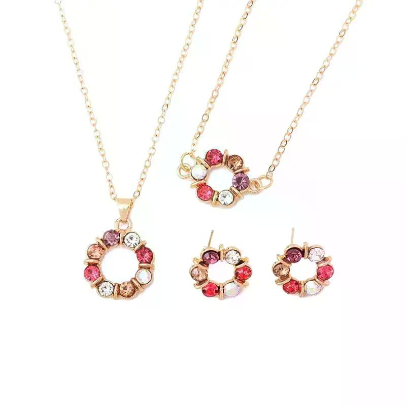 Necklace Earrings Set Rhinestone Crystal Design Women Pendant Chain Fashion Style Jewelry Set Anniversary Gift
