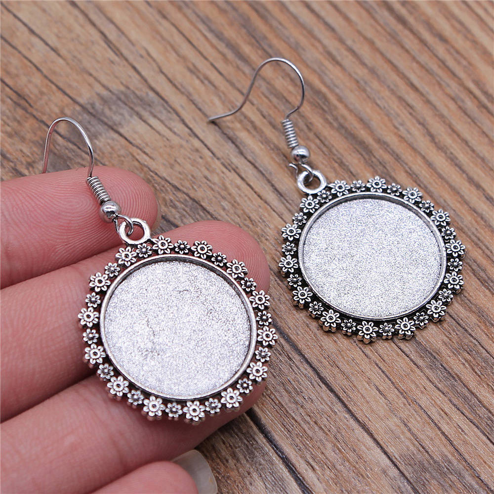 Drop & Dangle Earring Round Ear Hook Glass Cabochon Base Setting Tray Minimalist Jewelry ComponentsEarring Size 18x19mm QE025