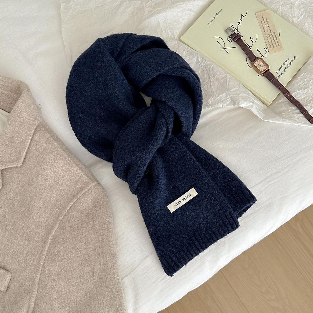 Solid Color Blended Scarf Women's Autumn and Winter Wool Knitted Warm Korean Version Versatile Fashion Fresh and Sweet Scarf