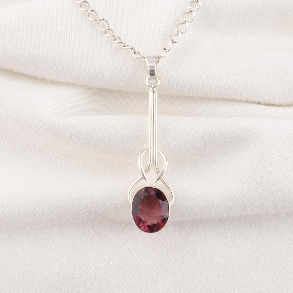 Rhodolit ädelstenssmycken, handgjorda silversmycken, 925 massivt sterlingsilverhänge, vackert silverhänge för bröllopspresent