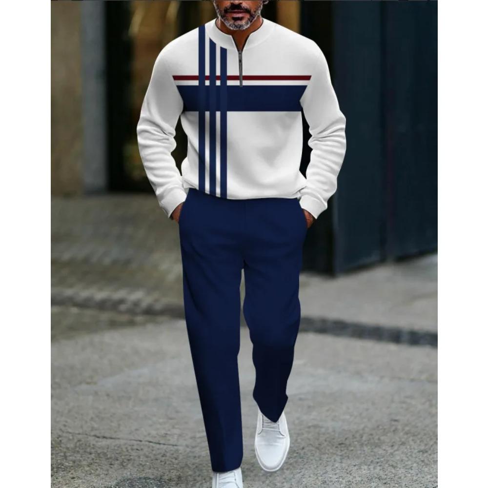 Herren Mode Stil Gedruckt Zweiteiliges Set 3D Digital Halber Reißverschluss Lässig Trendig Sportbekleidung Herbst und Winter Set