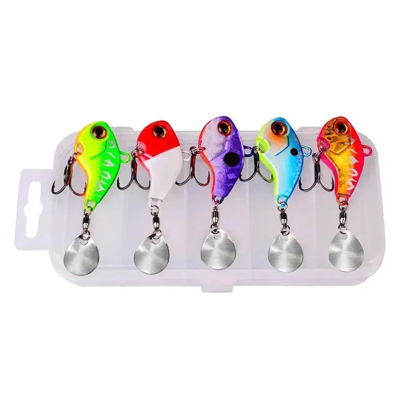New Arrival 5PCS 6g Metal VIB Wobbler Fishing Lure Tail Spinner Sinking Rotating Spoon Pin Crankbait Sequins Bait Fishing Tackle 6g