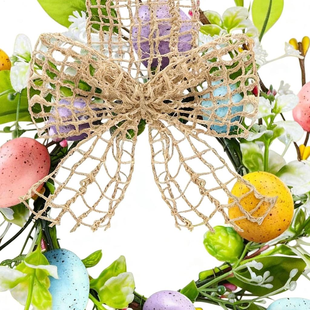Easter Wreath with Colorful Eggs Easter Decor Artificial Garland Spring Hanging Ornament Spring Wreath Garland for Home Wall
