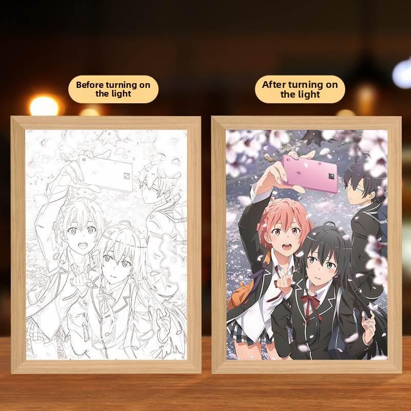 23cm/9.06in 3D Anime Figure Light Painting Yukinoshita Yukino Photo Frame Led Night Bedroom Table Lamps Decorative Holiday Gifts