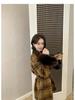 Sex and the City: Women's Double-Sided Cashmere Coat with Fox Fur Cuffs - Plaid for Autumn/Winter