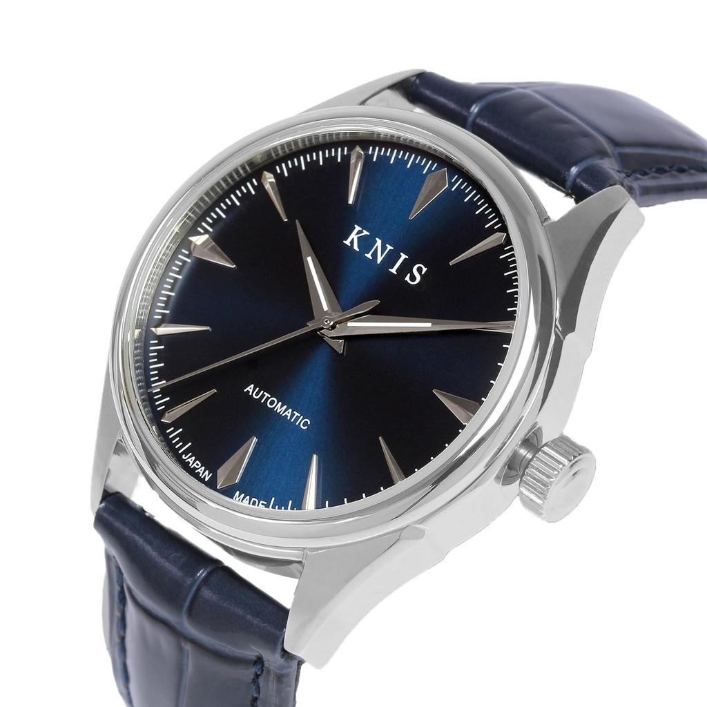 KNIS Automatic Watch for Sapphire 10 ATM Water Mechanical Deep Blue Leather (Nis) Japanese-made Men, Crystal, Resistance, Movement, Blue, Strap,