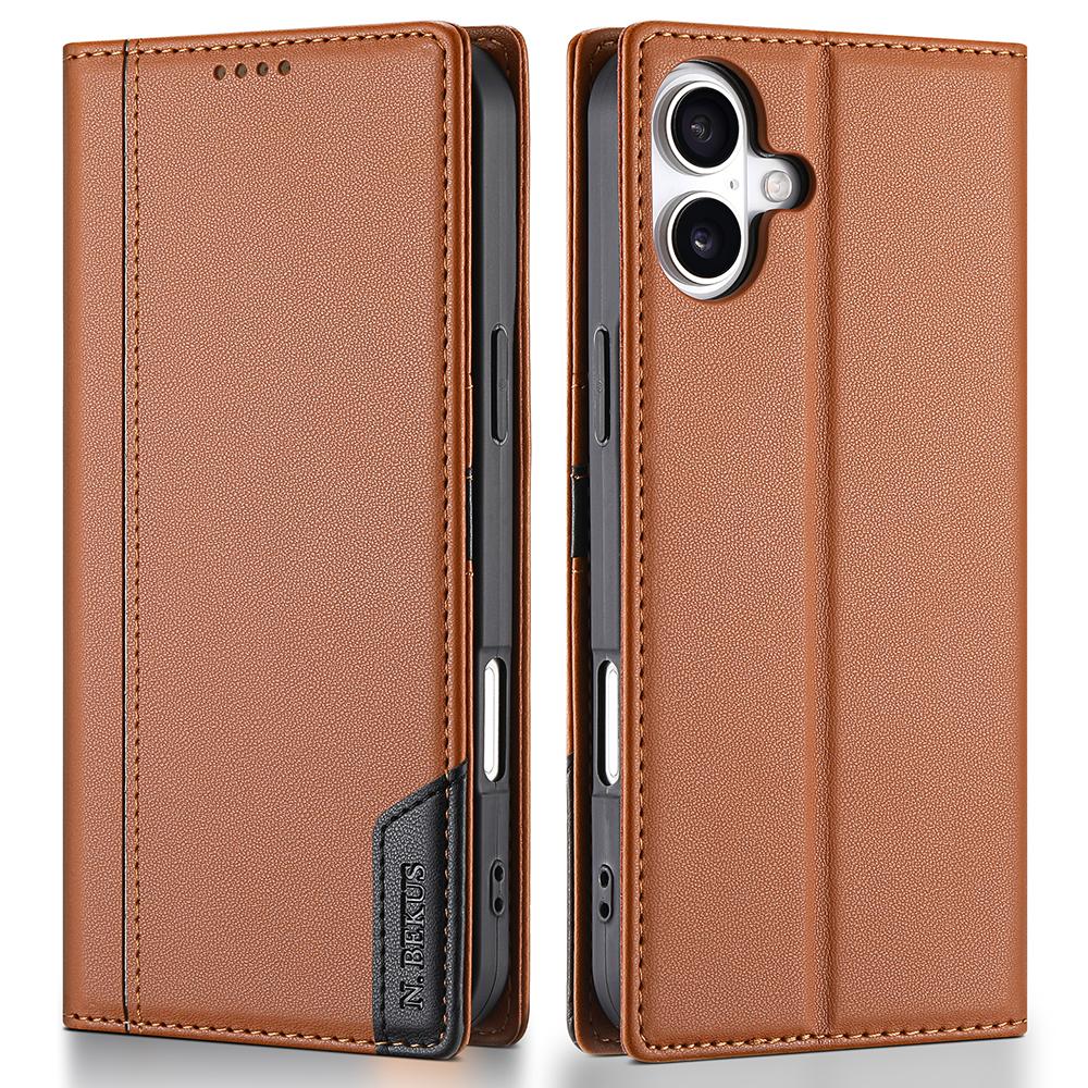 

N.BEKUS P3 For iPhone 16 Case RFID Blocking Wallet Stand PU Leather Flip Phone Cover