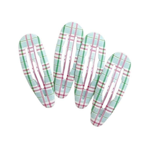 

4Pcs Girl Hairpins Plaid Print Water Drop Shape BB Clips Bangs Side Hair Firm Hair Pins Metal Edging Rust Resistant Hair Accessories A