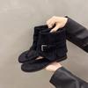 French Soft Leather Herringbone Toe Sandals Women's 2025 Summer New Flat-bottomed Cool Boots Loose Sleeve Warehouse Tube Short Boots Women