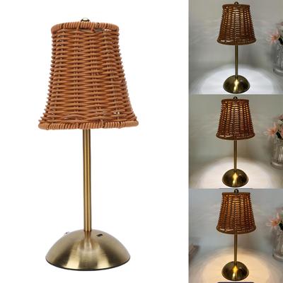 Lámpara de Mesa Vintage de Ratán LED Regulable 3 Temperaturas de Color Recargable Inalámbrica Lámpara de Mesita de Noche para Dormitorio Sala de Estar