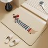 Cute Dachshund Bath Mat Striped Sausage Dog Cartoon Beige Absorbent Non Slip Bathroom Floor Rug