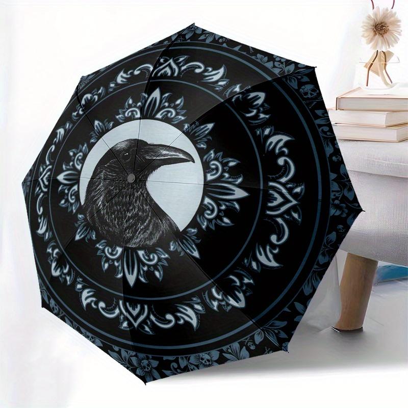 Elegant Raven Umbrella   Cute Umbrella with Cute Design, Portable 3 Fold Compact Umbrella for Men & Women,S322