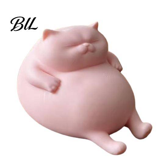 Cute Cat Desktop Ornament 3D Printed Fat Figurine, Lazy Statue, PLA Plastic Minimalist Tabletop for Office Desk And Shelf Decor Figure