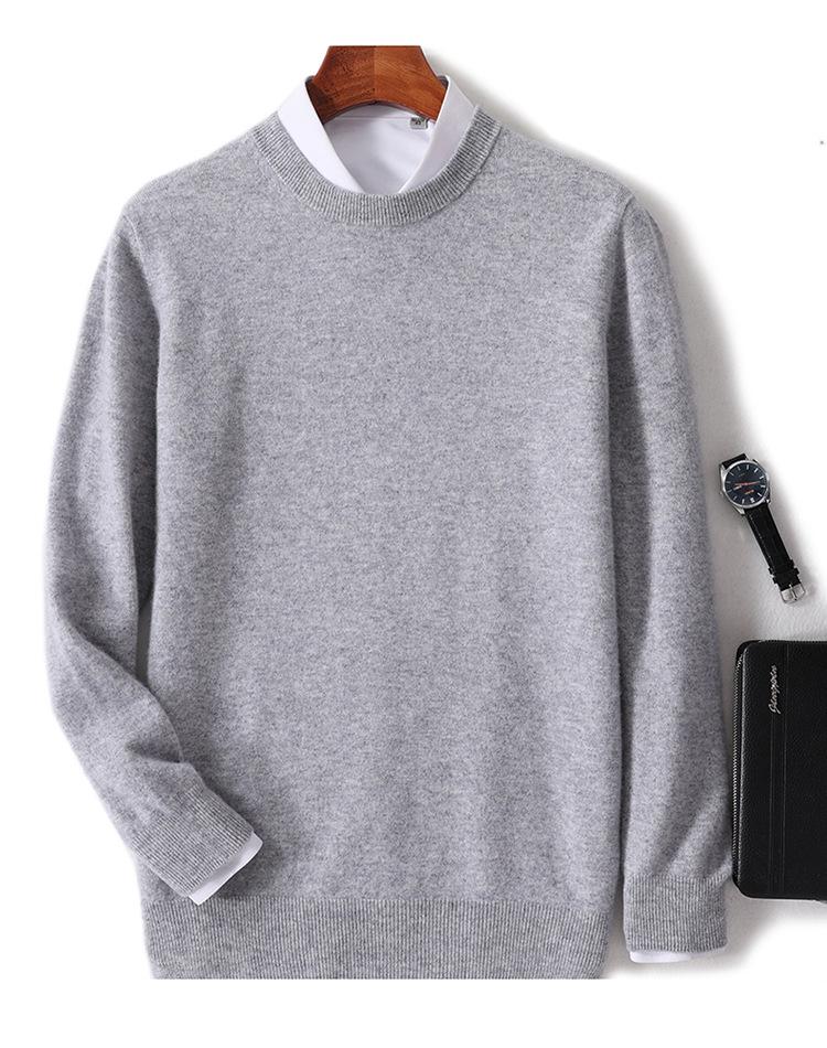 Men's 100% Pure Wool Cashmere Crew Neck Sweater for Autumn and Winter