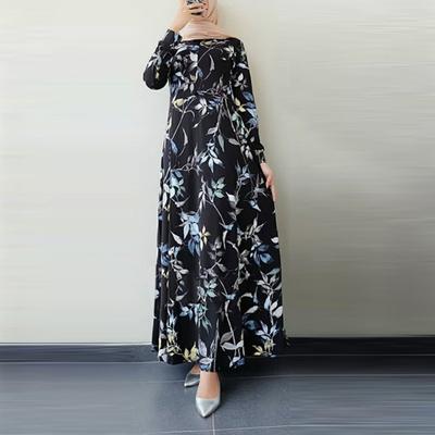 Women Vintage Long Dress Summer O Neck Long Sleeves Swing Dress Loose