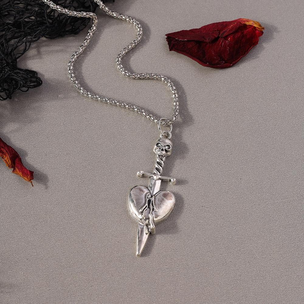 Gothic Skull Love Heart Necklace for Women Men Religious Crucifix Necklaces Punk Jewelry Gifts