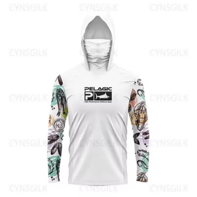 Mens Quick-Dry UV Protection Hooded Long Sleeve Fishing Shirt Outdoor Sports Cycling Apparel