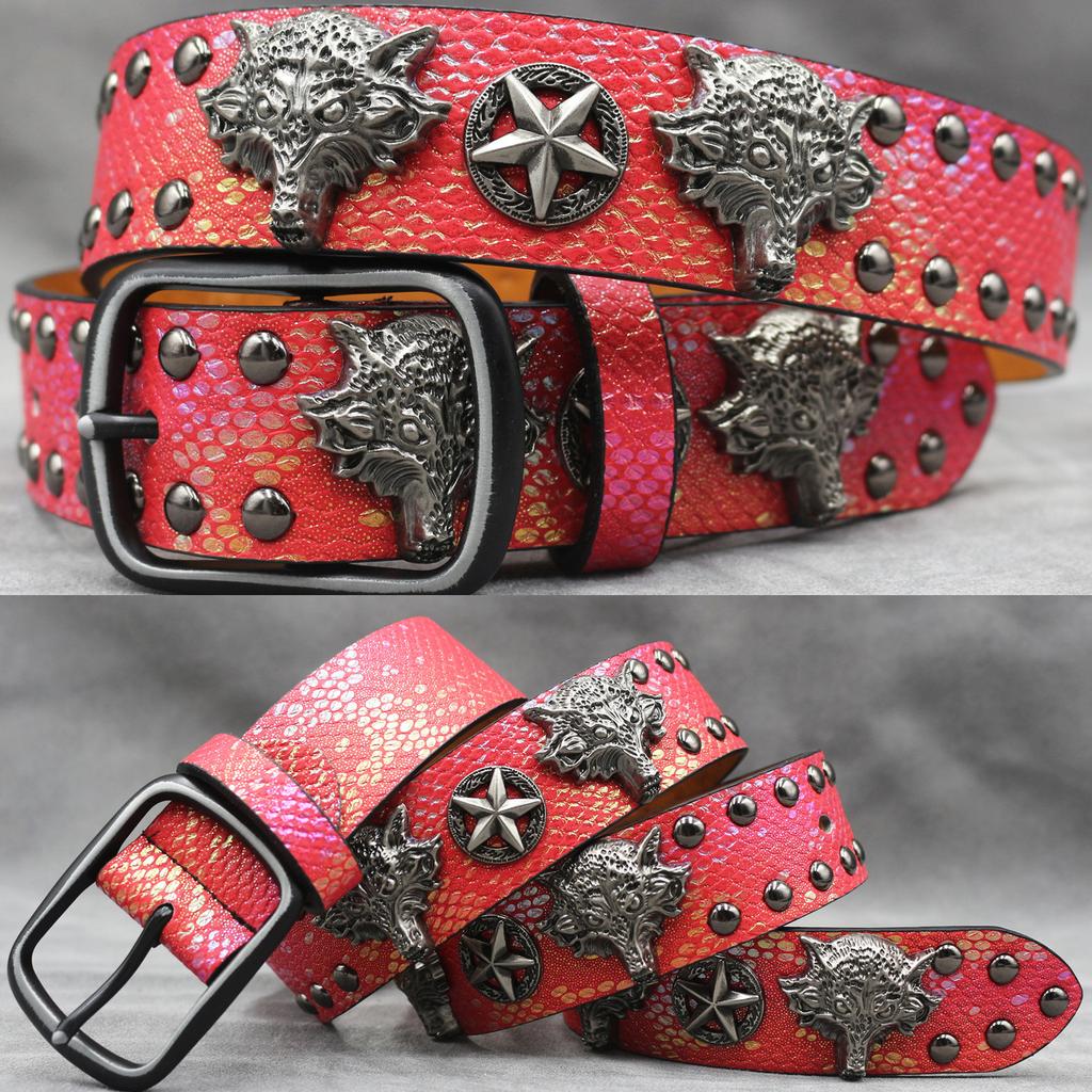 Original Skull Rivet Belt Punk Men'S Belt Women'S Snake Pattern Decorative Belt