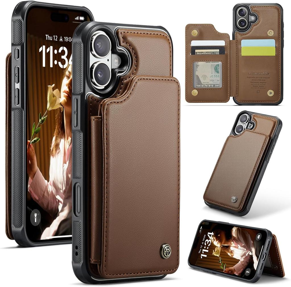 IPhone Wallet Protective Case with Card Holder, RFID Shielding, Men's and Women's Shock-absorbing Leather Bracket, Durable Protective Phone Case