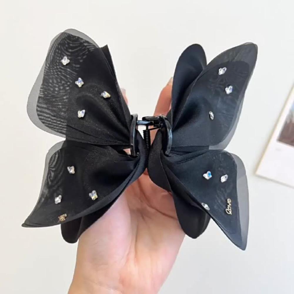 Sweet Butterfly Petals Hair Claw Korean Style Women Hairgrips Rhinestone Mesh Shark Clip  Daily
