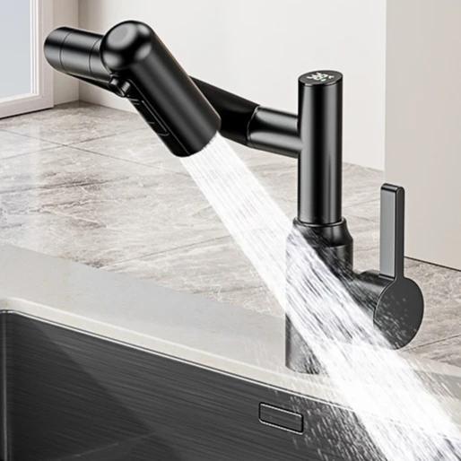 Stainless Steel Basin Faucets Bathroom Mechanical Arm Hot and Cold Mixing Tap Digital Display Household Universal Rotation