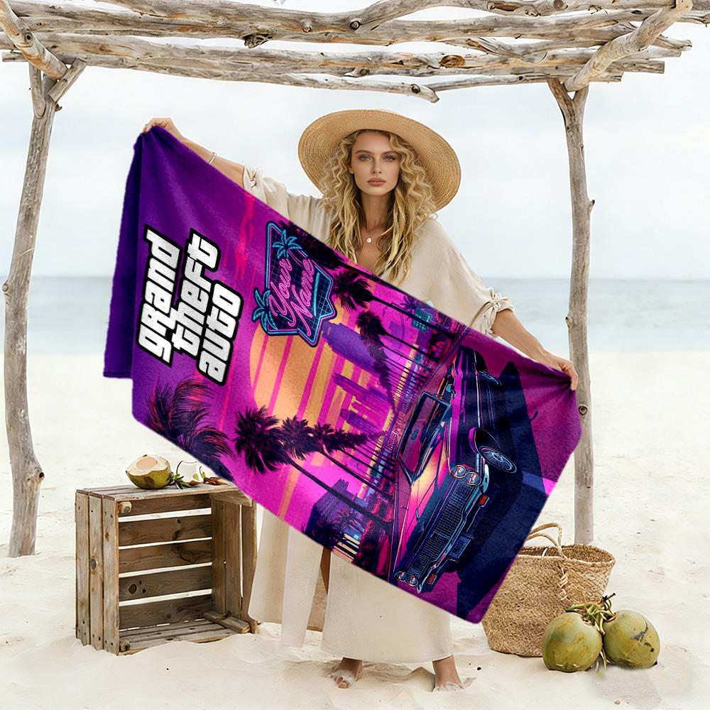 Grand Theft Auto Customize Your Name Beach Towel High Absorbency & Quick-Dry Perfect for Traveling Yoga Camping and Swimming