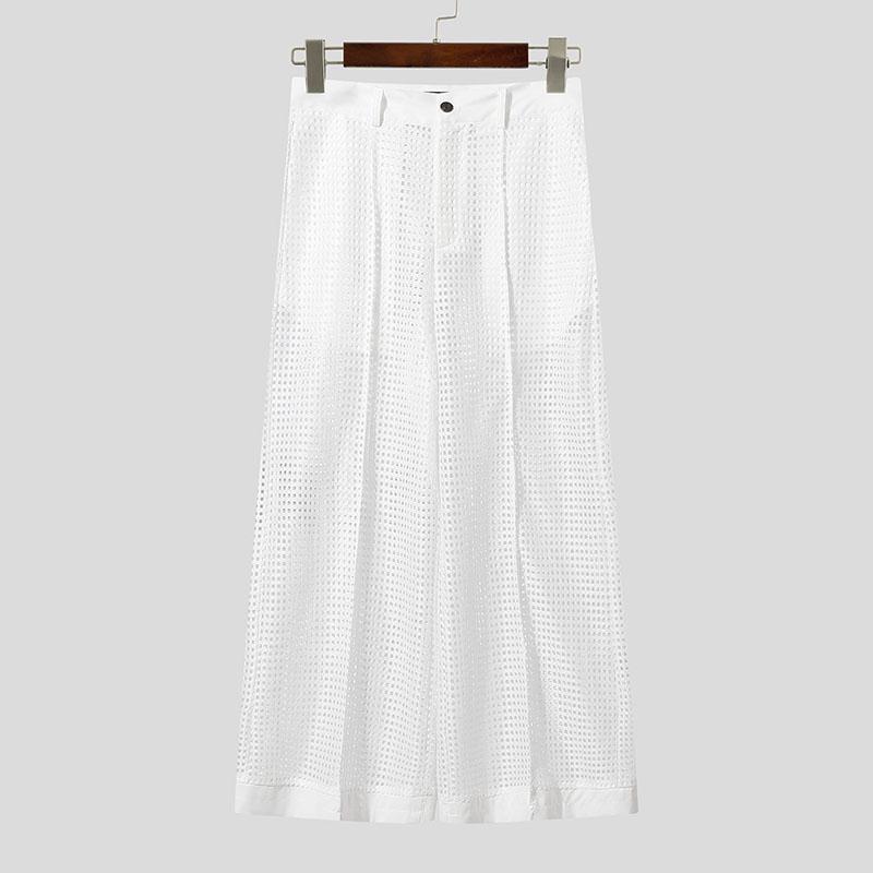 

INCERUN Men Zip-up Waist Patchwork See Through Hollow Casual Long Pants Trousers 5XL белый