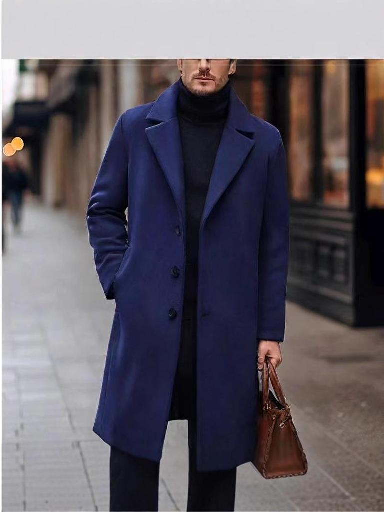 Men's Long Woolen Lapel Collar Overcoat