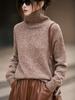 Women's Korean Style Three-Strand Thick High-Collar Wool Sweater, Perfect for Autumn/Winter, Wearable as Outerwear - Loose, Lazy Knit Design.