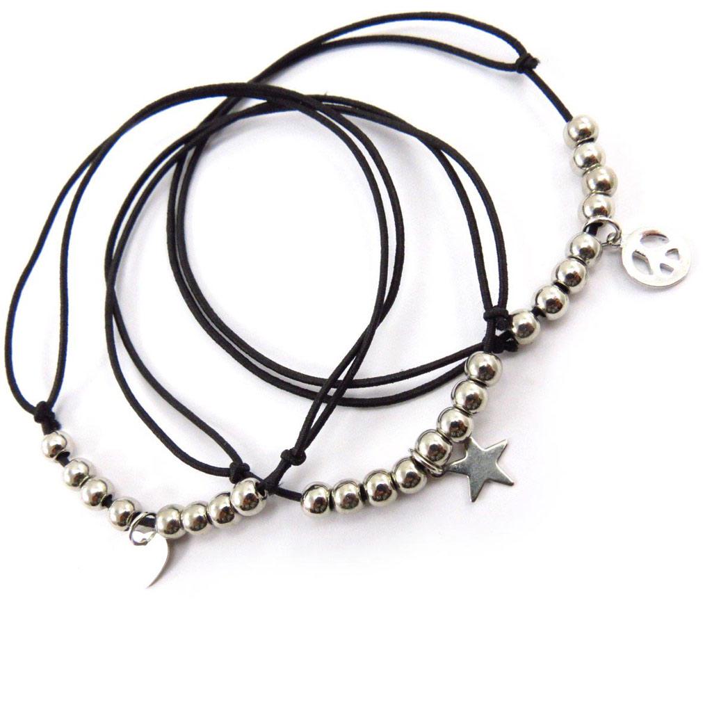 Les Trésors De Lily [J7003] - Black 'Peace and Love' Designer Bracelet