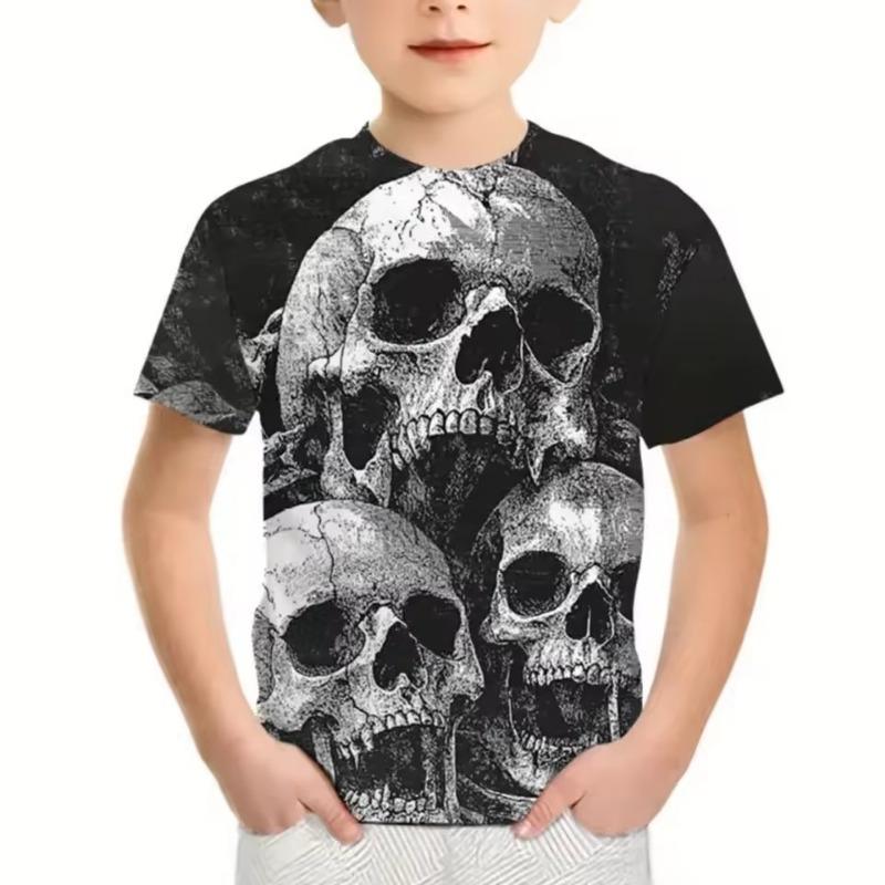 Boys Clothes Horror Skull 3D Print Graphic T Shirts Outdoor Fun Children's Clothing Summer Casual Short Sleeves Children's T-Shirt