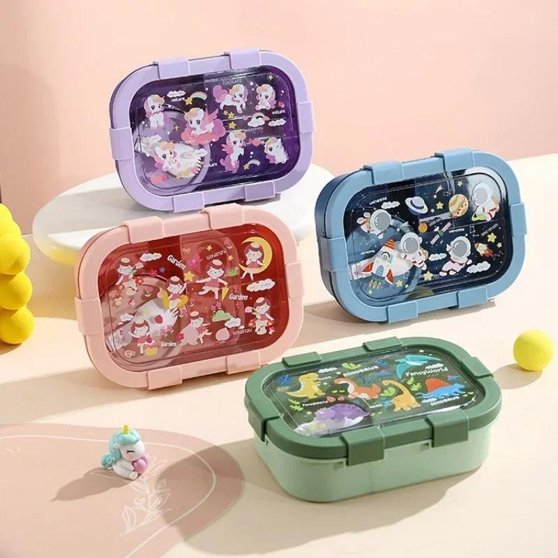 1000/1350ml Cartoon Lunchbox mit Suppenschüssel Bento-Box Schnallen-Design Versiegelt und auslaufsicher Tragbarer Lebensmittelbehälter