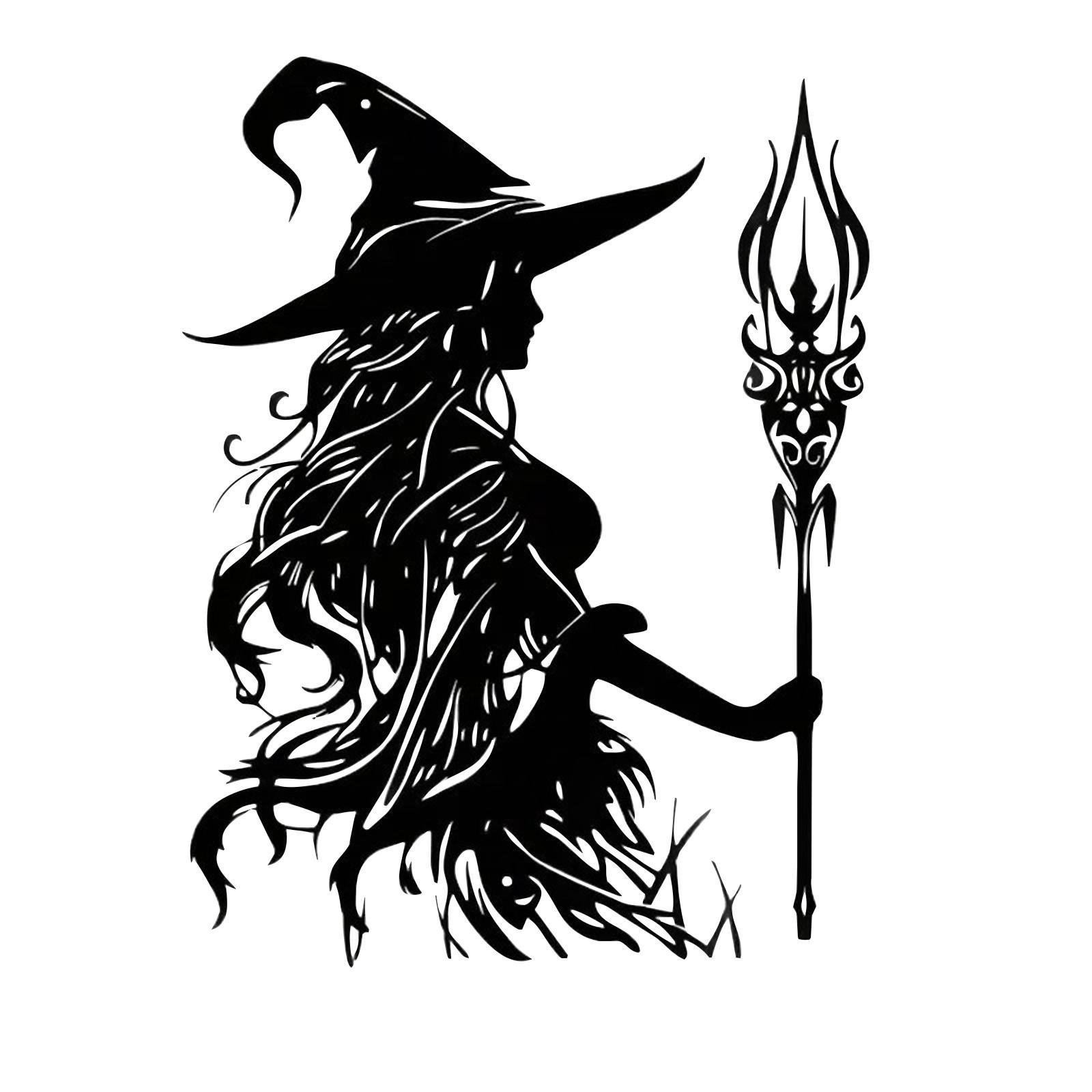 

Металлический декор для стен «Ведьма» - Готический декор с замысловатым силуэтом посоха, Подвеска на Хэллоуин для помещения/улицы для гостиной, крыльца или спальни -