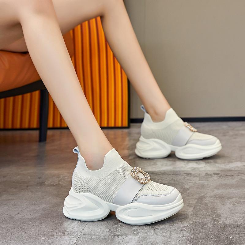 Fashion 8cm Mesh Spring Women Casual Platform Wedge Slippers Sandals Summer Shoes High Heel Bling 2024 High Brand Chunky Sneaker Fashion