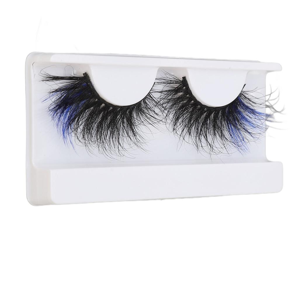 1 Pair 25mm Blue False Eyelashes Women Stylish Costume Party Reusable Long Curly Colored Fake Eyelashes 697A‑3C