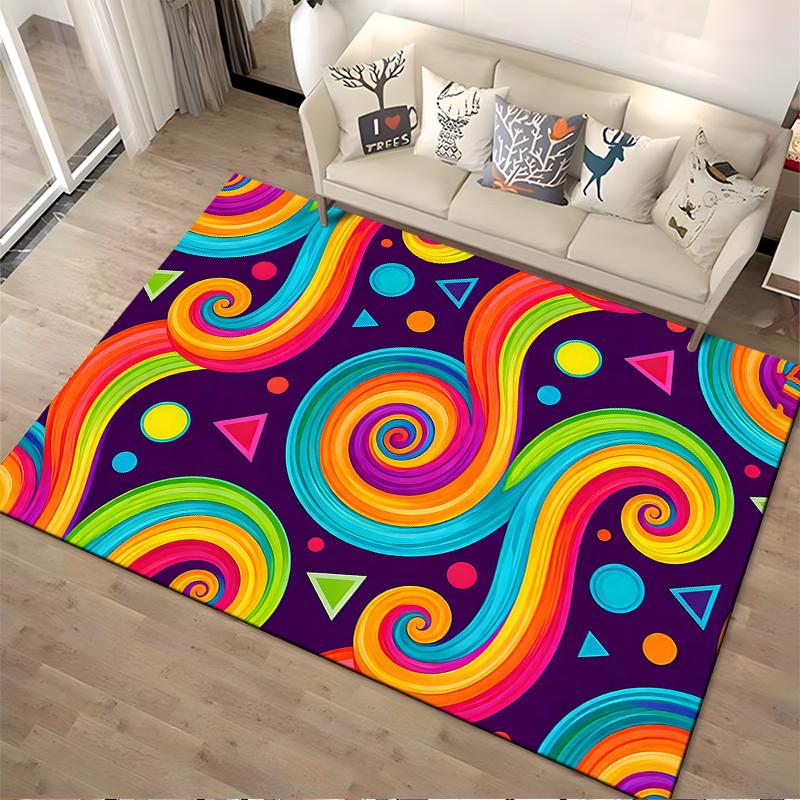 Colorful Abstract Swirl Pattern Carpet with Geometric Shapes Design Suitable for Use As an Anti-slip for Living Room Bedroom Sofas
