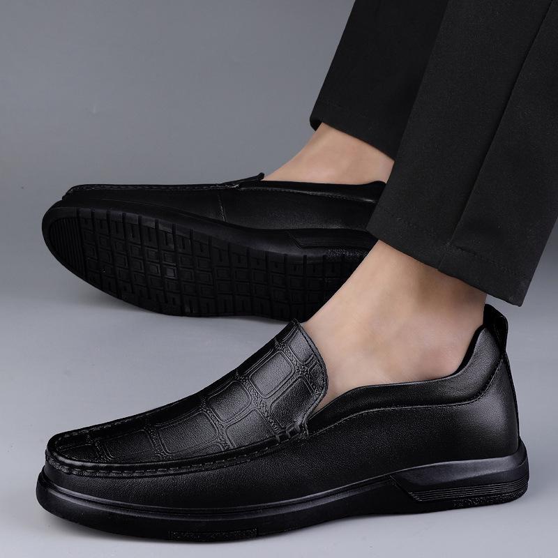 Men's Large Size Formal Leather Slip-On Shoes - Casual Low-Top for Spring/Summer
