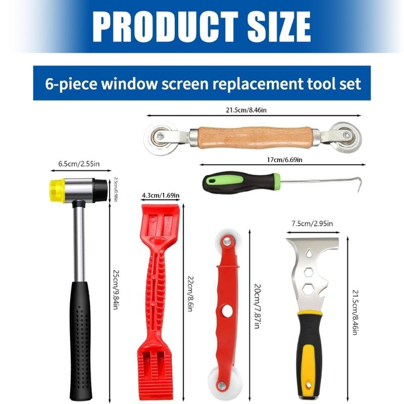 6 In 1 Window Glass Installation Tool Set With 16 Function Steel Scrapers And Rubber Hammer For Sealing Strips Pressing