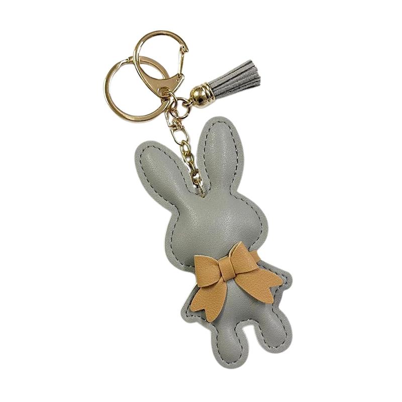 

Cute Pu Leather Solid Color Bunny Keychain Creative Bow Bunny Keyring Car Key Holder Pendant Bag Charm Gifts серый
