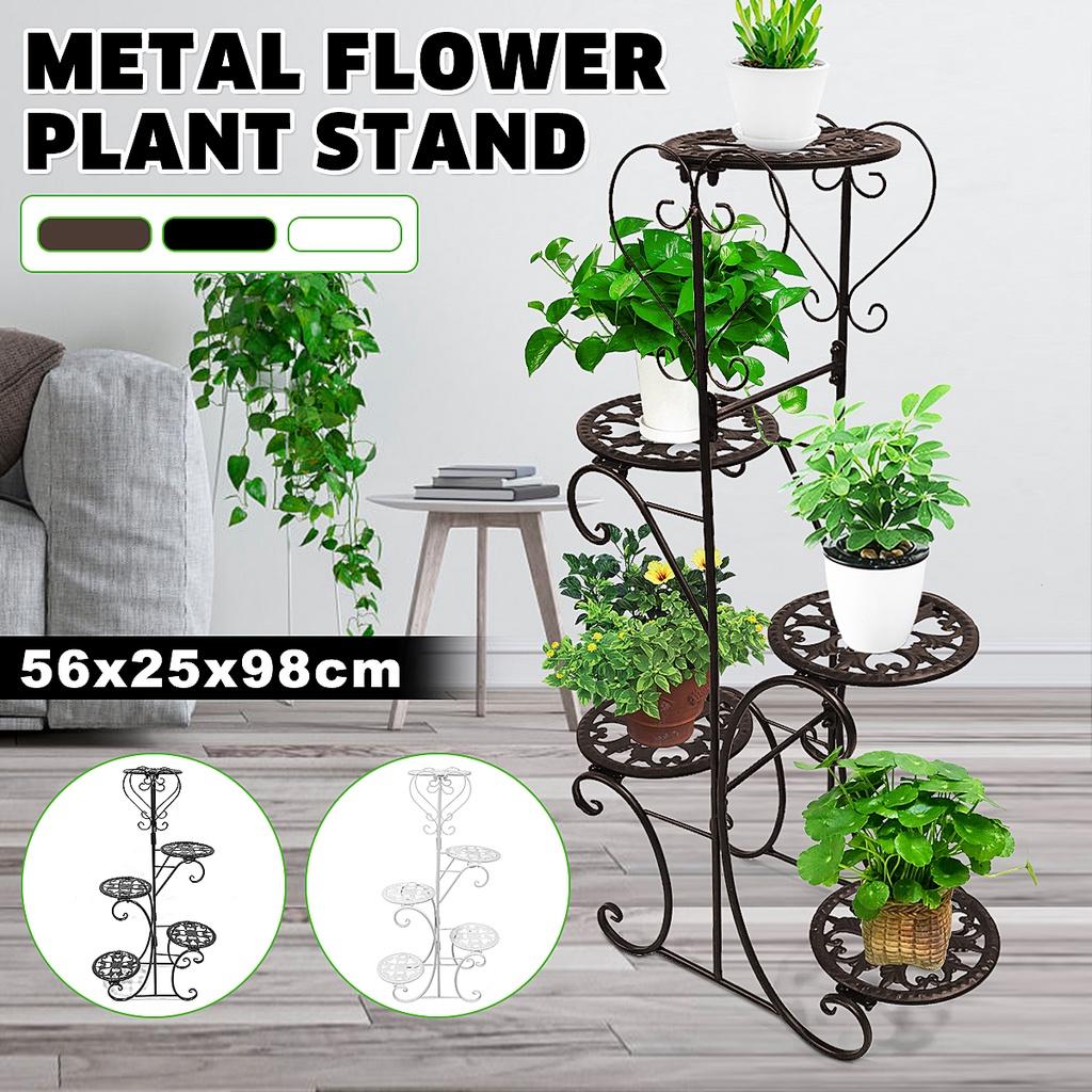 Indoors / Outdoors 5 Spotted Metal Shelves Flower Pot Plant Stand Display Garden Flower Patio Plant Rack Black/ White/ Brown New