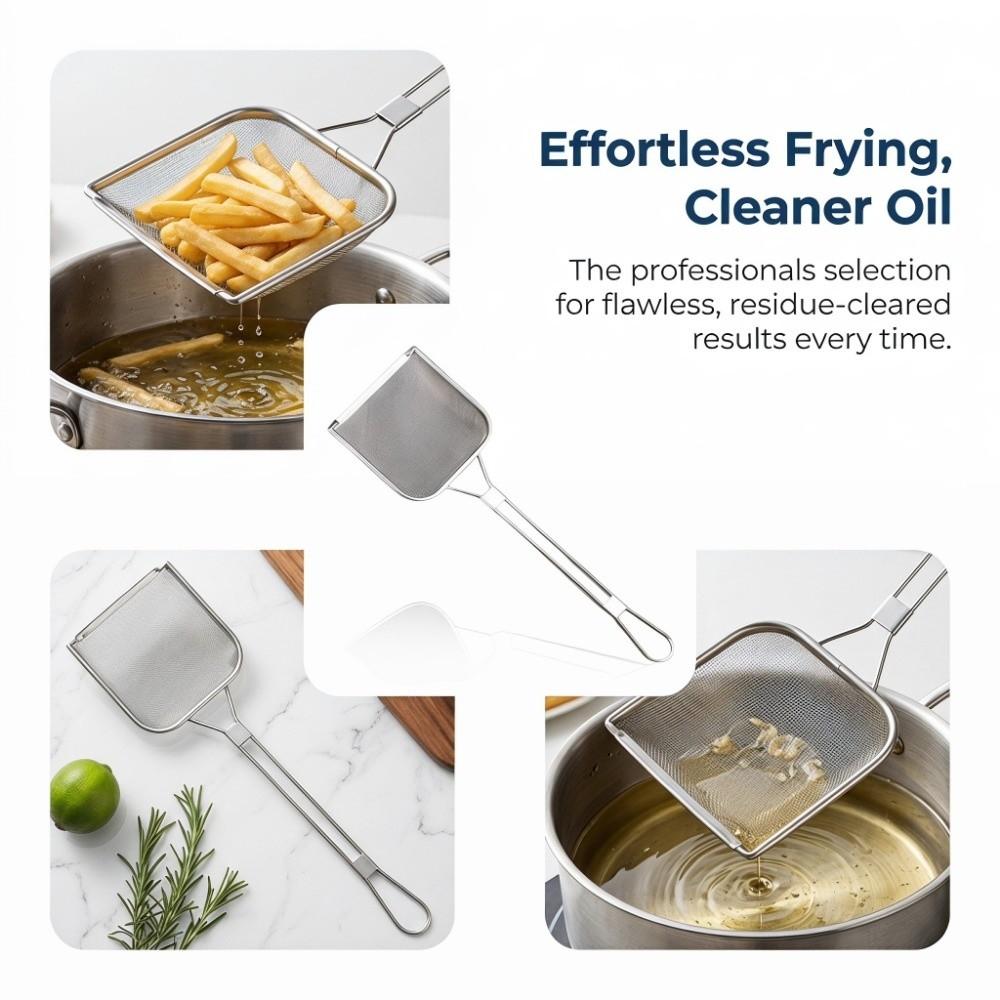 Stainless Steel Oil Strainer Skimmer Long Handle Skimmer Spoon Oil Skimmer Spoon Deep Fryer