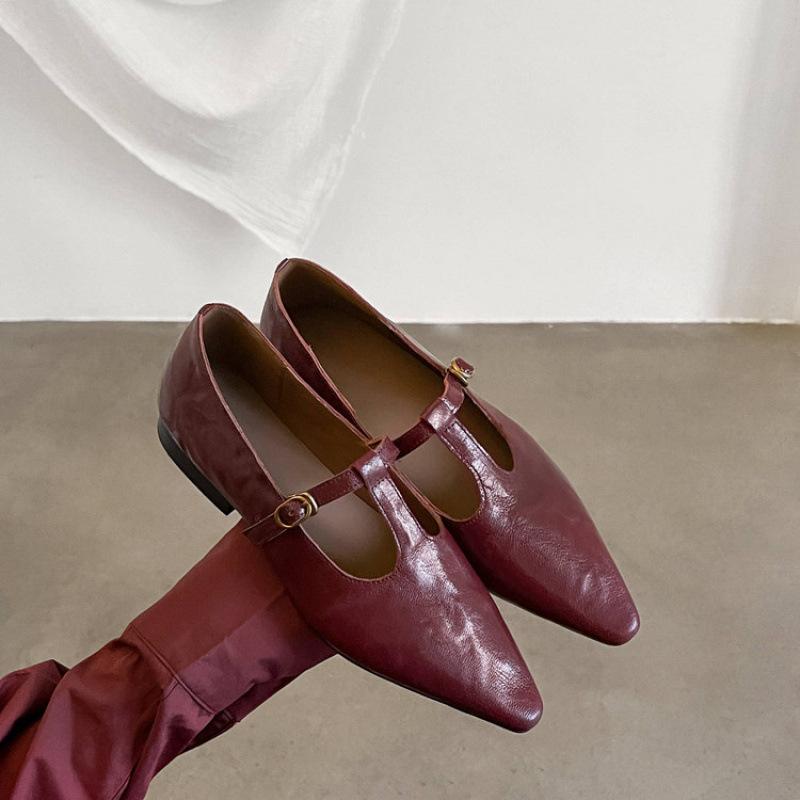 Four Seasons Soft Sole Leather Shoes New Women's Fashion Single Shoes Pointed Head Low Heel Non-slip Cow Sole Comfortable Leather Single Shoes Women