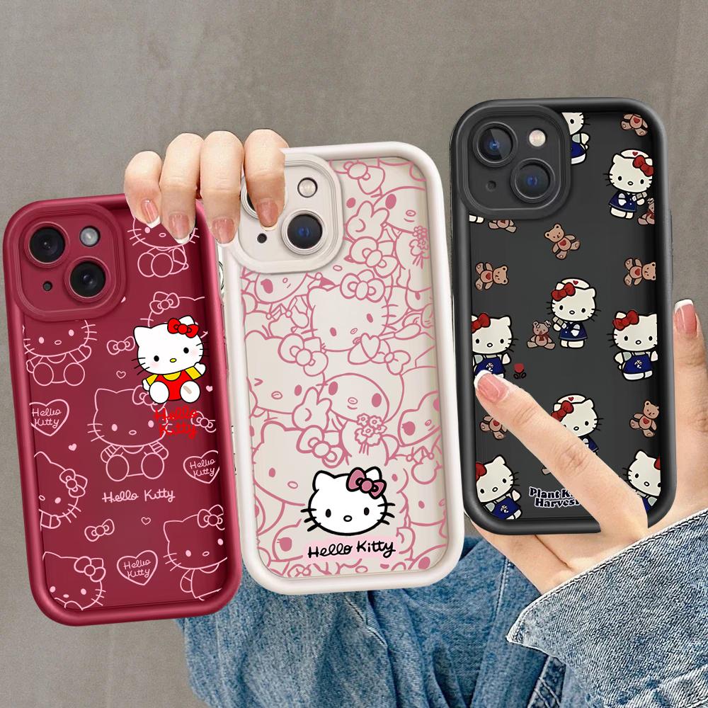 INS Pink Line Hello Kitty Phone Case For Iphone 17 16 Pro Max 17 Air 16e 15 14 13 12 11 Pro Max 14 15 16 Plus Anti-Knock Cover